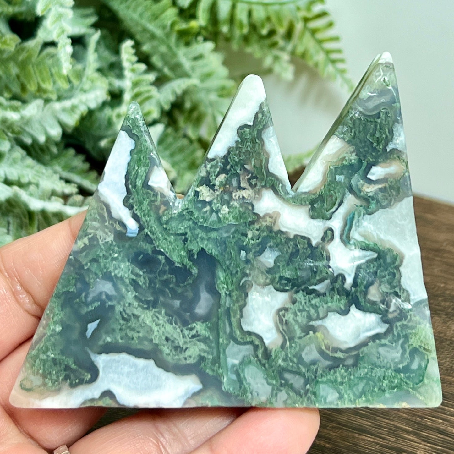 Moss Agate Mountain Hills Healing Crystal Carving 146g