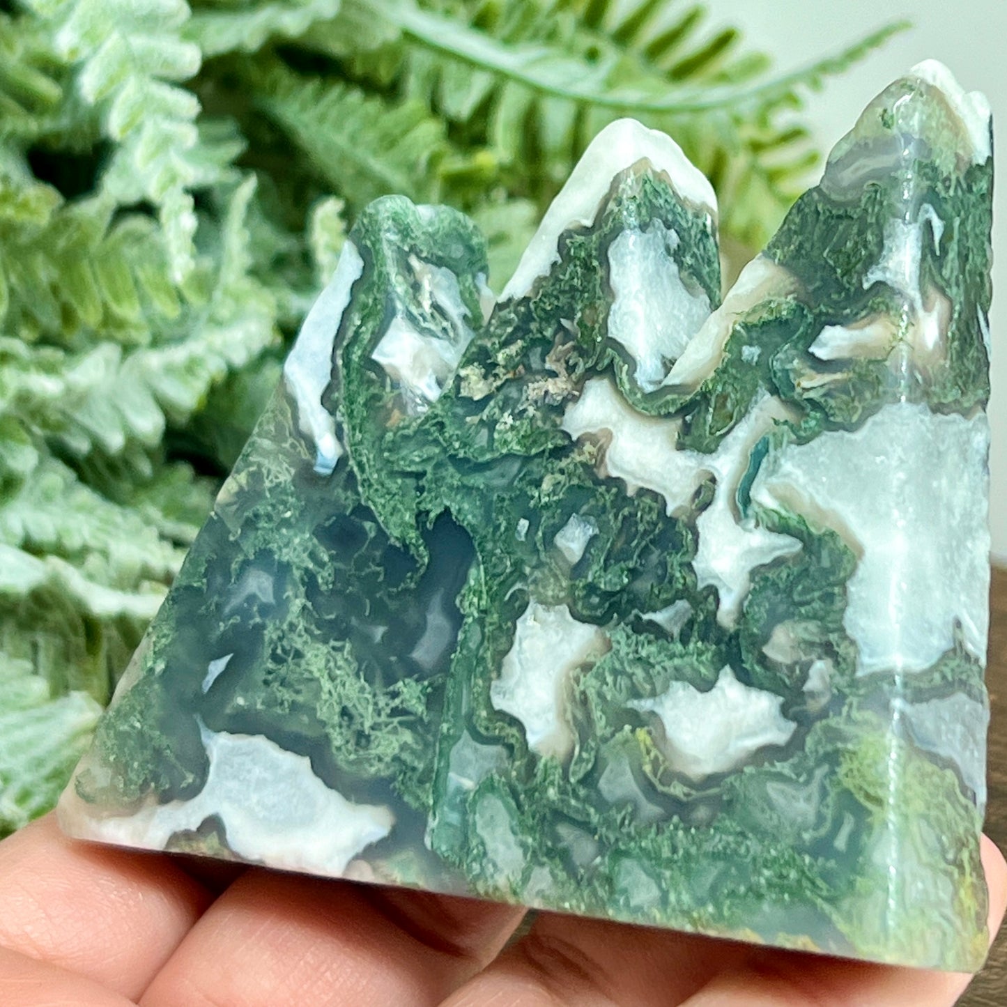 Moss Agate Mountain Hills Healing Crystal Carving 146g