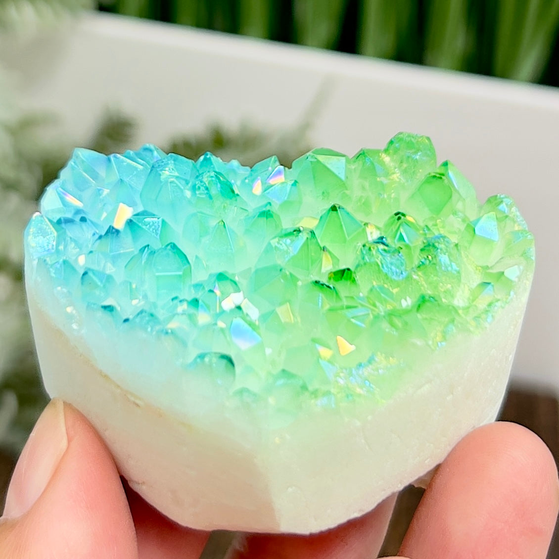 Quartz Heart with Blue Green Angel Aura Healing Crystal Carving 126g