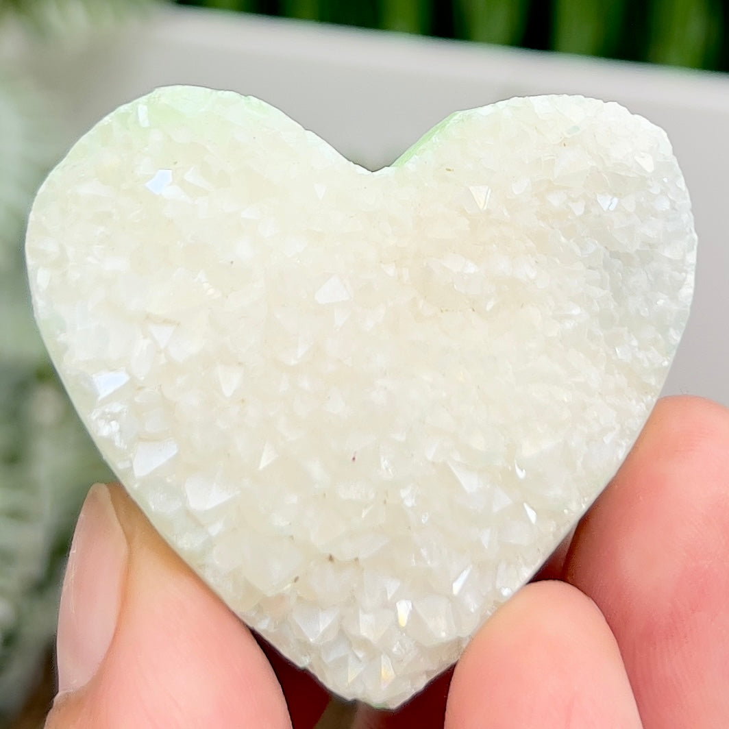 Quartz Heart Double Sided with Blue Green Angel Aura Crystal Carving 72g