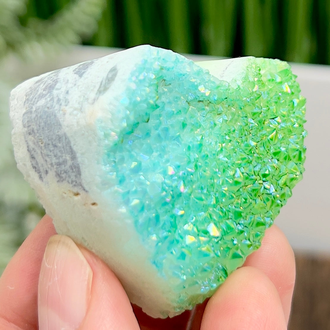 Quartz Heart Double Sided with Blue Green Angel Aura Crystal Carving 72g