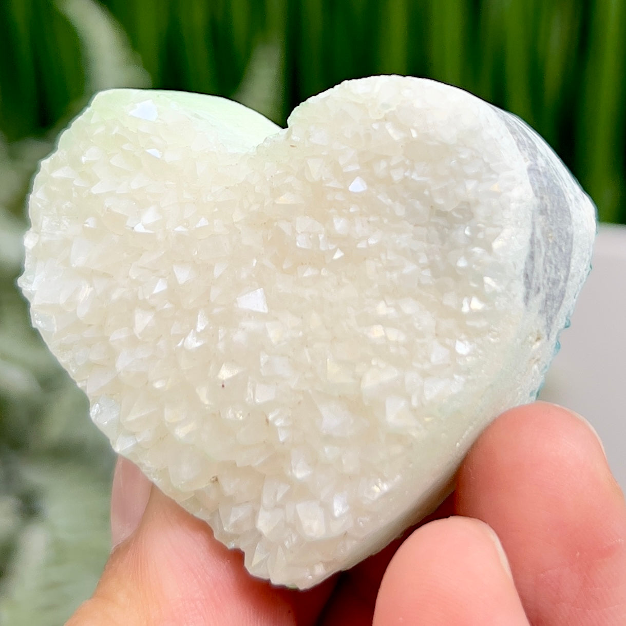 Quartz Heart Double Sided with Blue Green Angel Aura Crystal Carving 72g