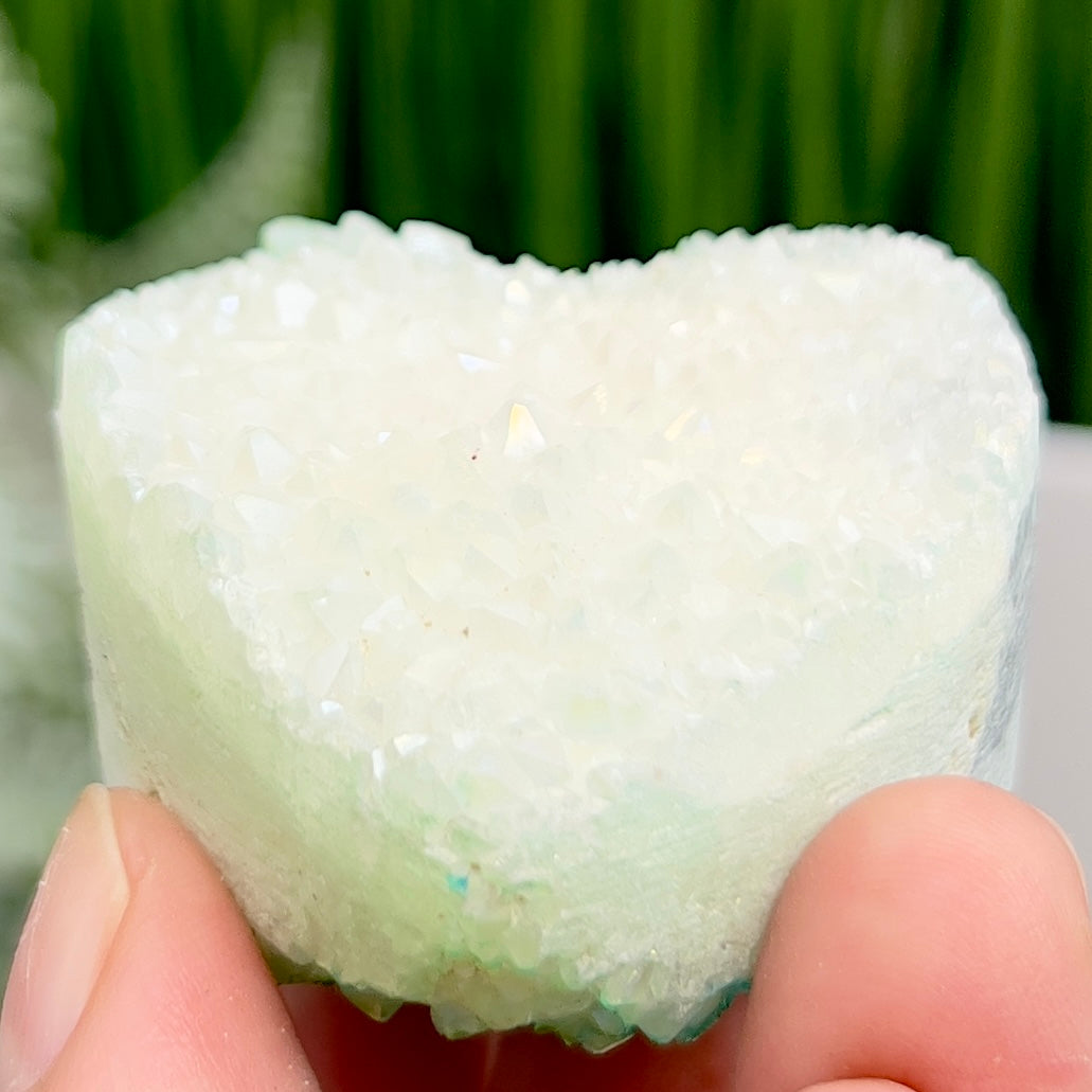 Quartz Heart Double Sided with Blue Green Angel Aura Crystal Carving 72g