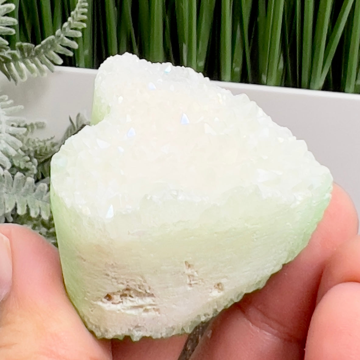 Quartz Heart Double Sided with Blue Green Angel Aura Crystal Carving 72g