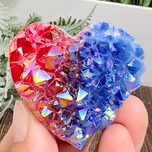 Quartz Heart with Blue Red Angel Aura Healing Crystal Carving 86g