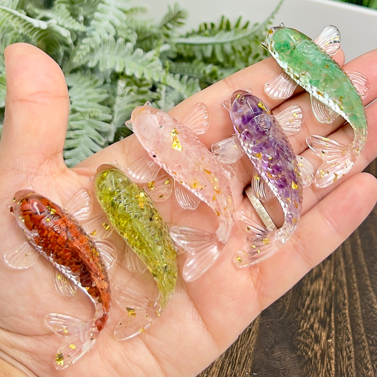 Gemstone Fish Crystal Chips in Resin Healing Chakra Energy