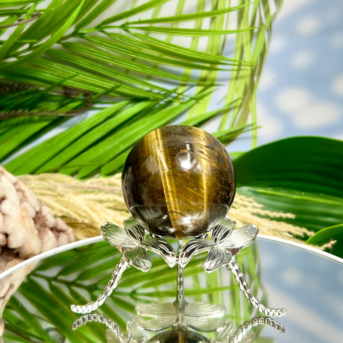 Tigers Eye with Hematite Sphere Gemstone Healing Crystal Ball 228g 53mm