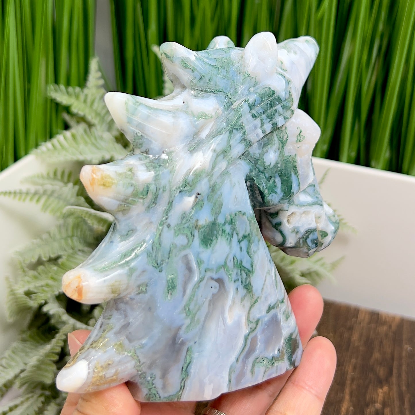 Moss Agate Unicorn Animal Fairy Tale Healing Crystal Carving 518g