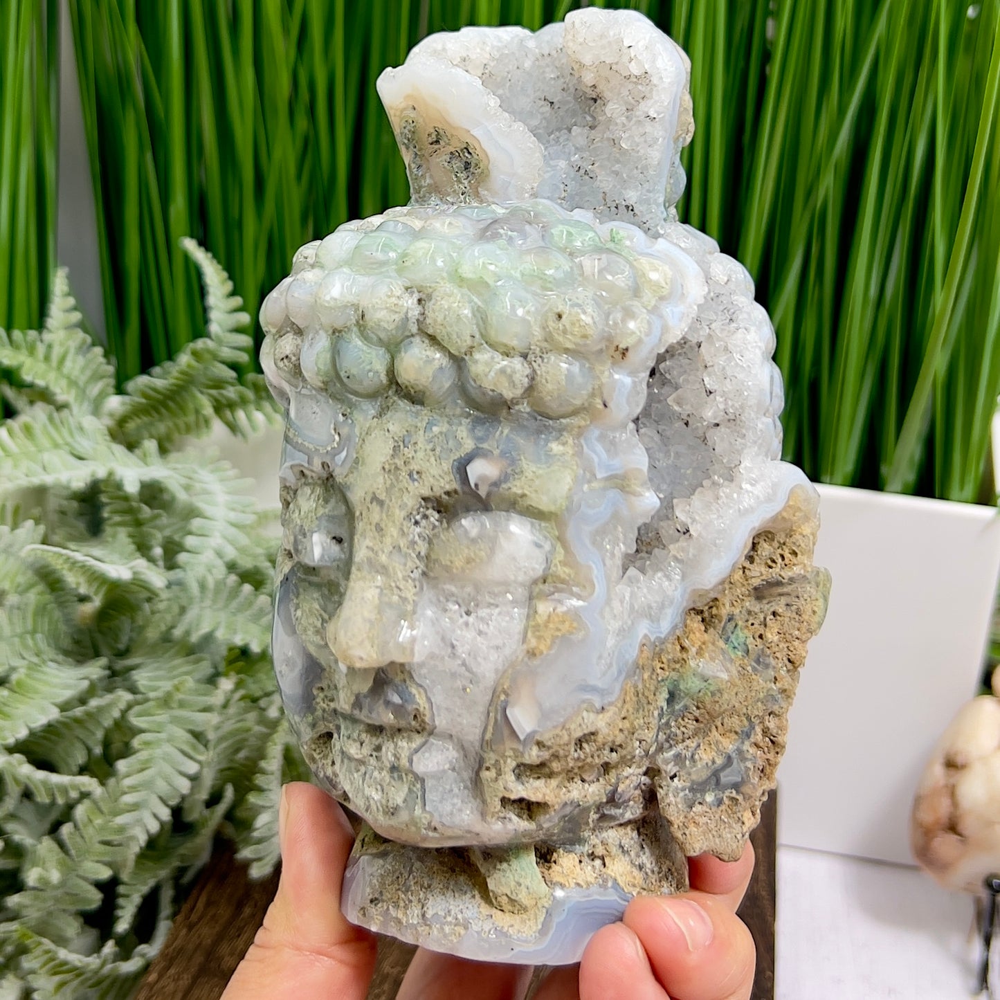 Moss Agate Buddha Druzy Crystal 1320g