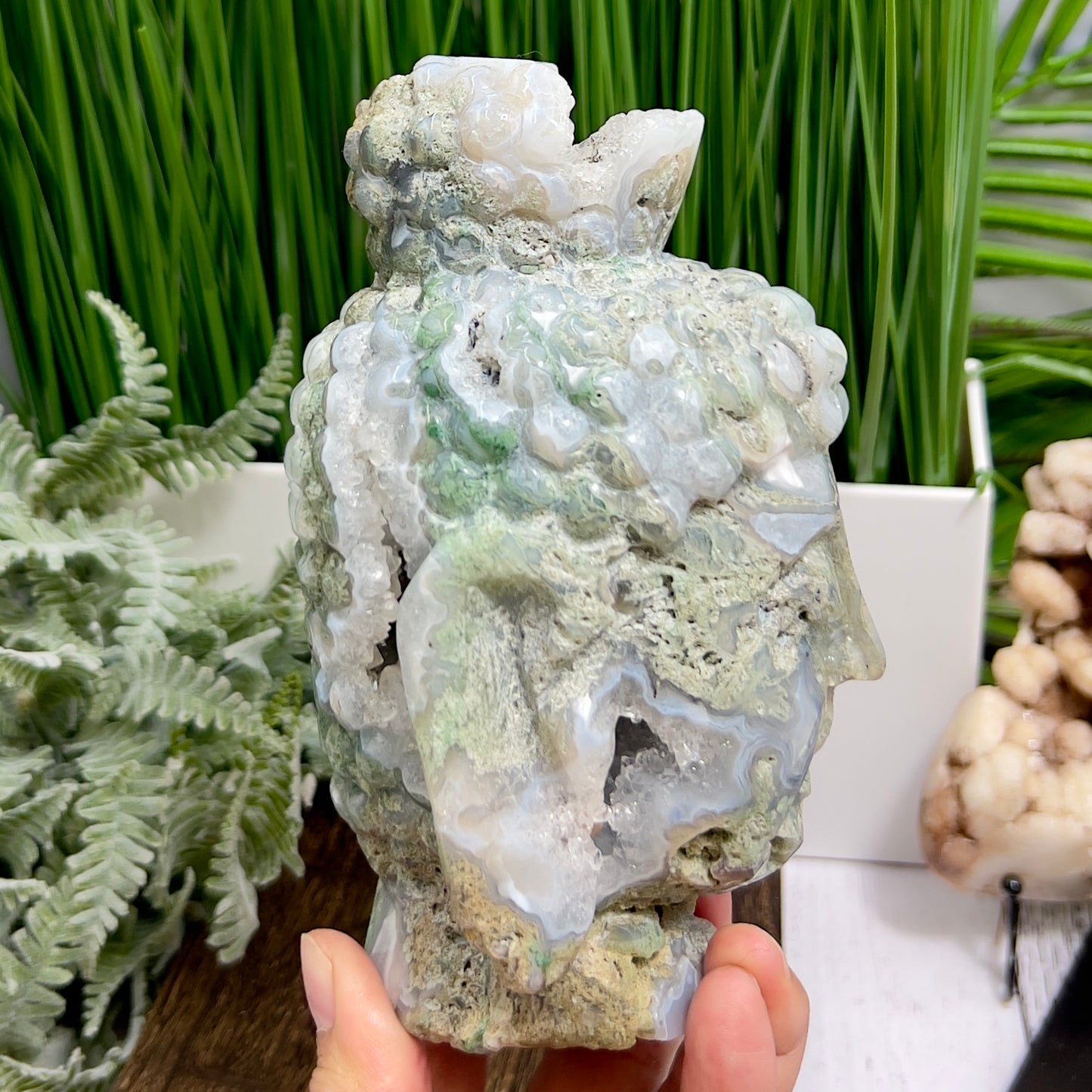 Moss Agate Buddha Druzy Crystal 1320g