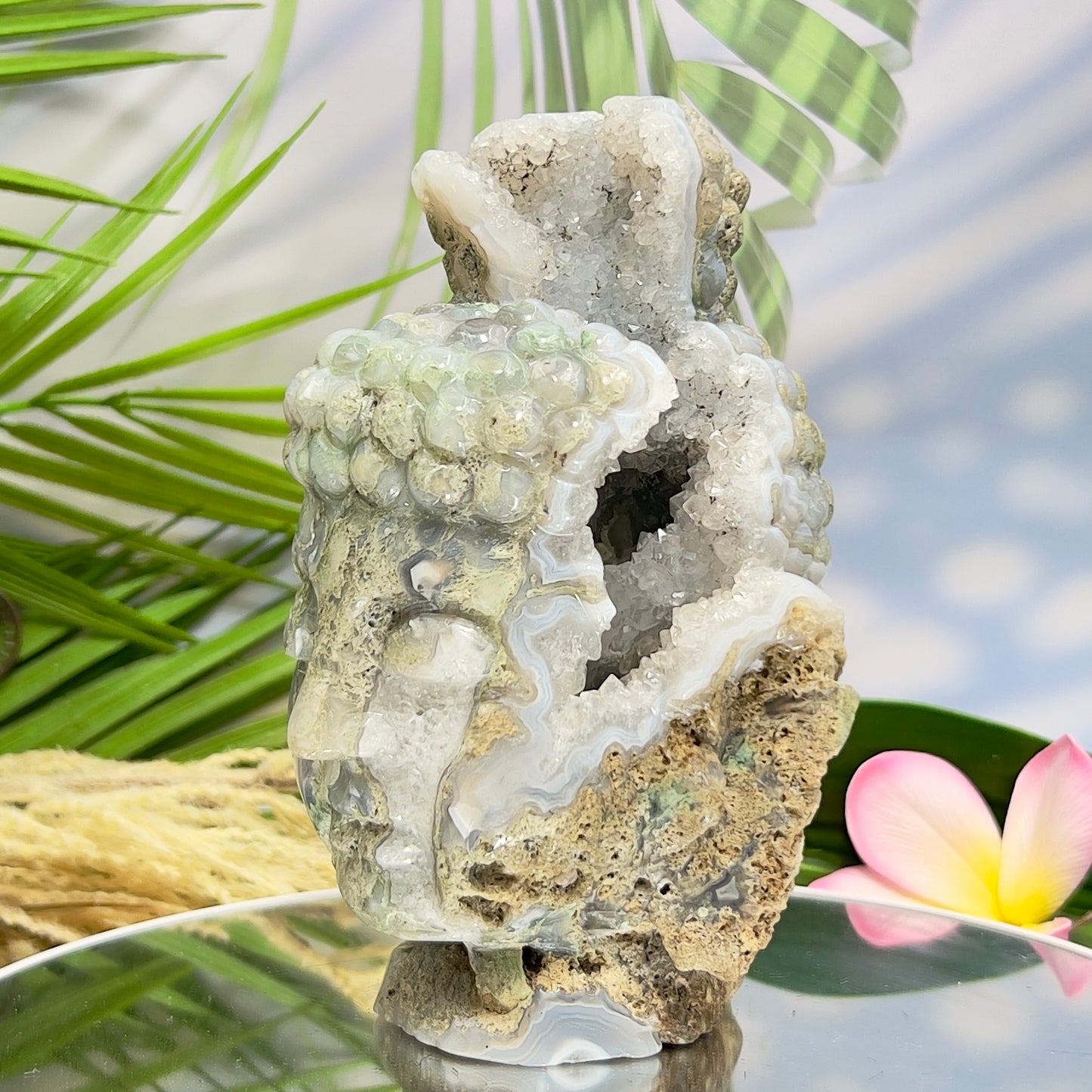 Moss Agate Buddha Druzy Crystal 1320g