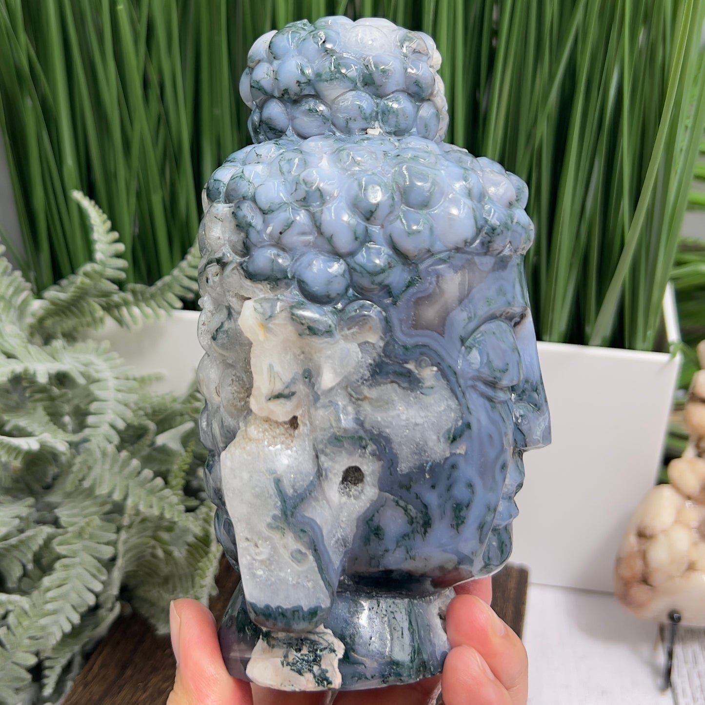 Moss Agate Blue Crystal Buddha 1412g