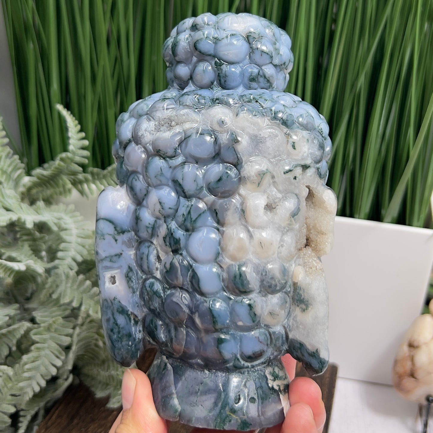 Moss Agate Blue Crystal Buddha 1412g