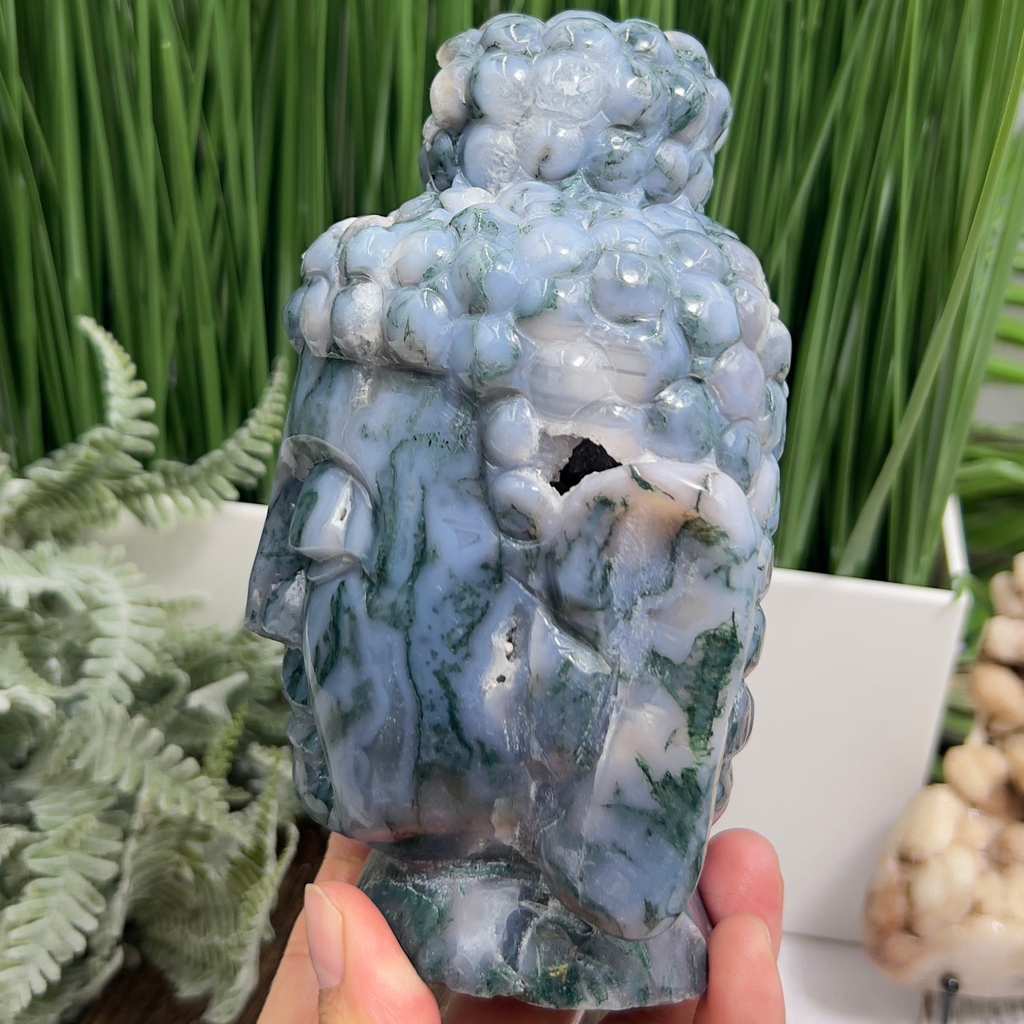 Moss Agate Blue Crystal Buddha 1412g