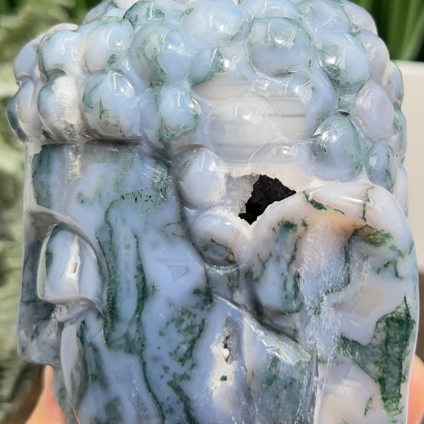 Moss Agate Blue Crystal Buddha 1412g