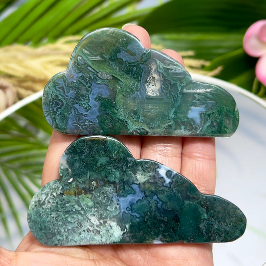 Moss Agate Clouds Self Standing Healing Crystal Carving Various Sizes