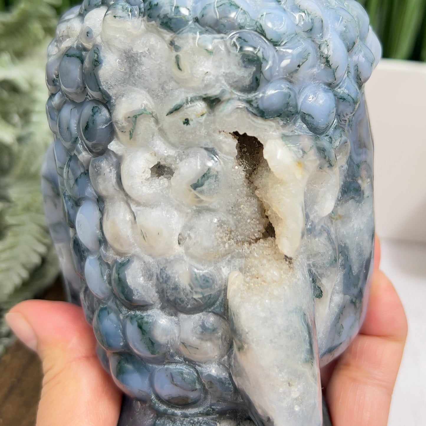 Moss Agate Blue Crystal Buddha 1412g