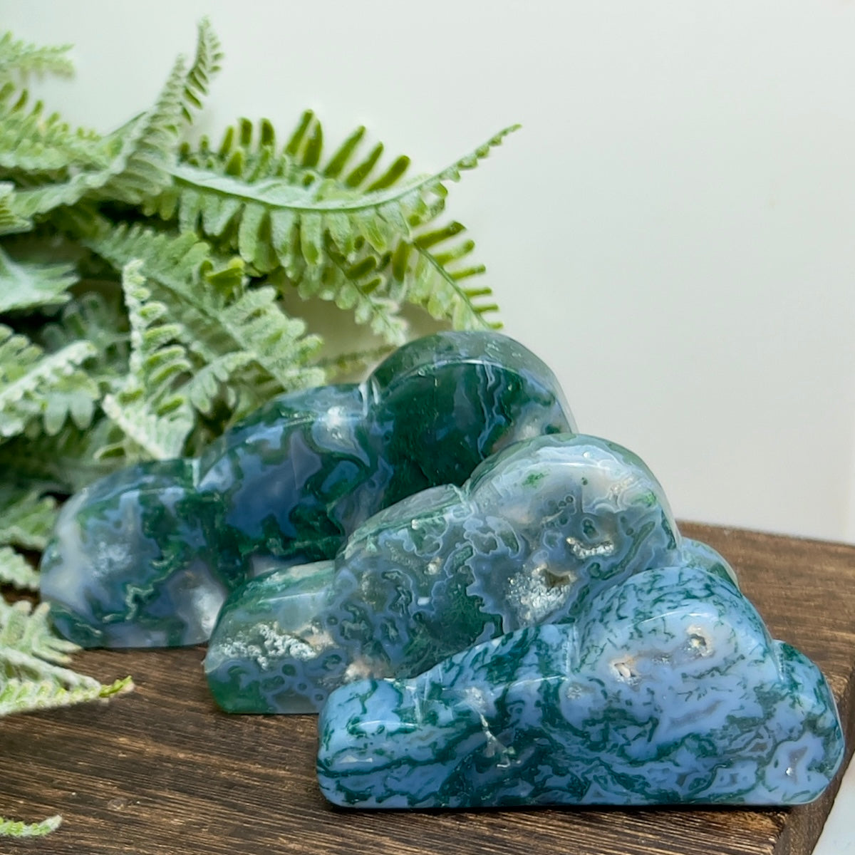 Moss Agate Clouds Self Standing Healing Crystal Carving Various Sizes