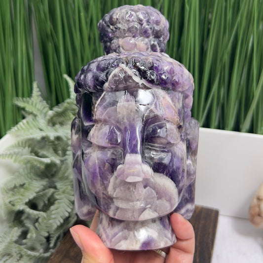 Chevron Dream Amethyst Crystal Buddha 1612g