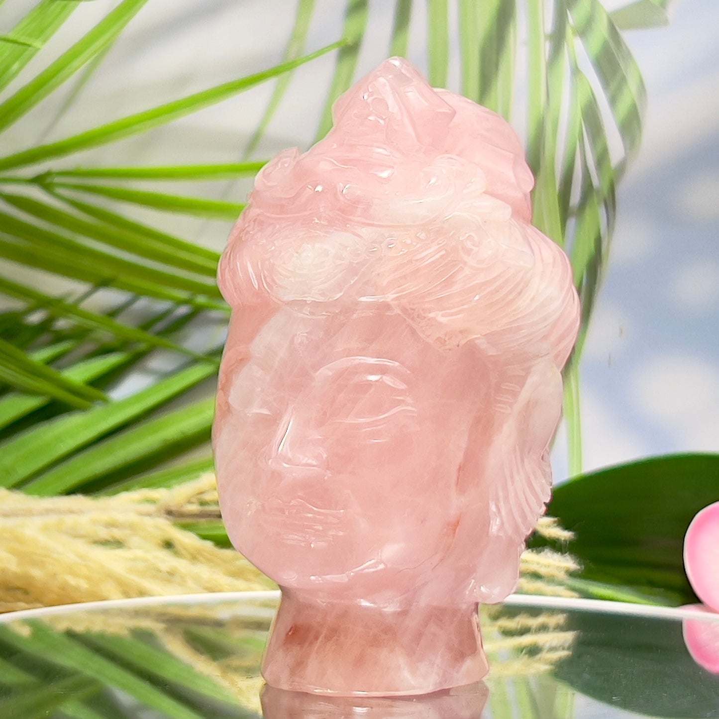 Rose Quartz Crystal Quan Yin Kuan Yin Guan Yin Intricate Healing Carving 720g