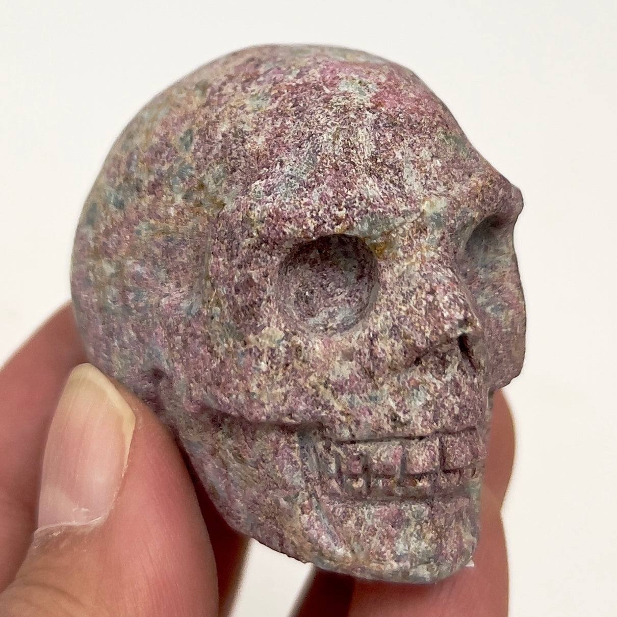 Ruby in Kyanite Skull 2 Inches UV Reactive Hand Carved Crystal Carving