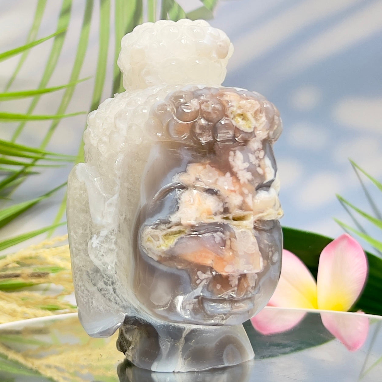 Flower Agate Buddha Crystal 862g