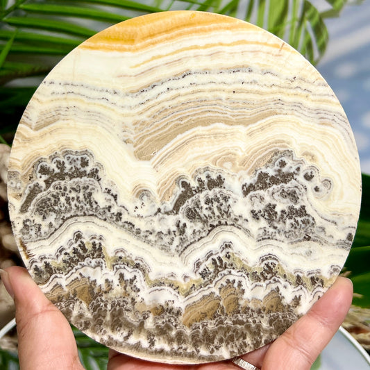 Dendritic Calcite Plate Slice with Stand Healing Crystal Carving 295g