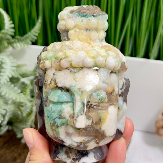 Green Sakura Cherry Blossom Flower Agate Buddha Rare Crystal 688g