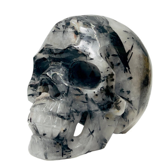 Black Tourmaline in Quartz Skull Hollow Jaw Healing Crystal Carving 715g