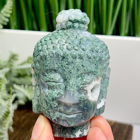 Moss Agate Buddha Crystal 218g