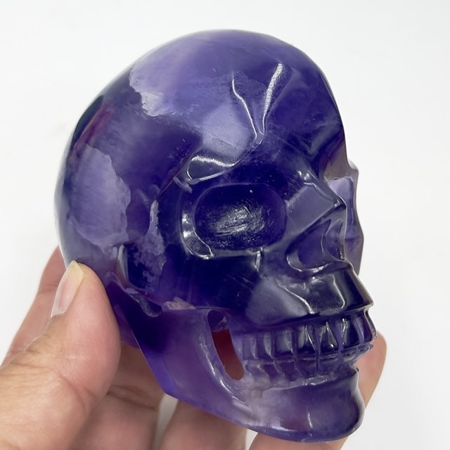 Indigo Fluorite Skull Hollow Jaw Healing Crystal Carving 680g