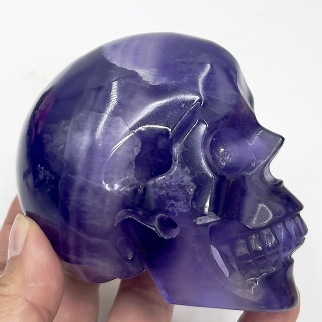 Indigo Fluorite Skull Hollow Jaw Healing Crystal Carving 680g