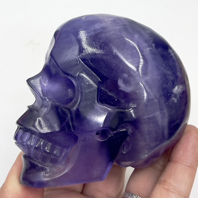 Indigo Fluorite Skull Hollow Jaw Healing Crystal Carving 680g