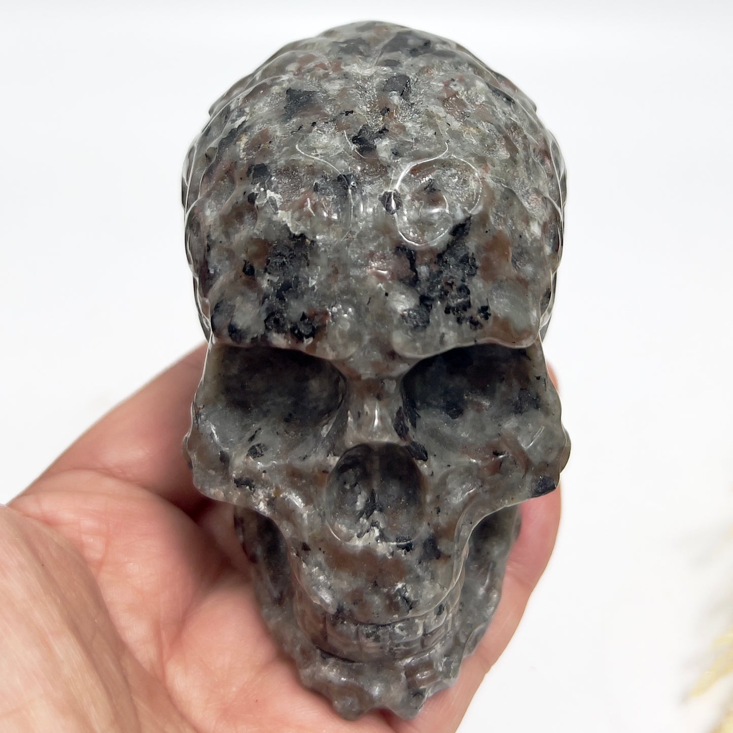 Yooperlite Skull Filigree Design UV Reactive Healing Crystal Carving 578g