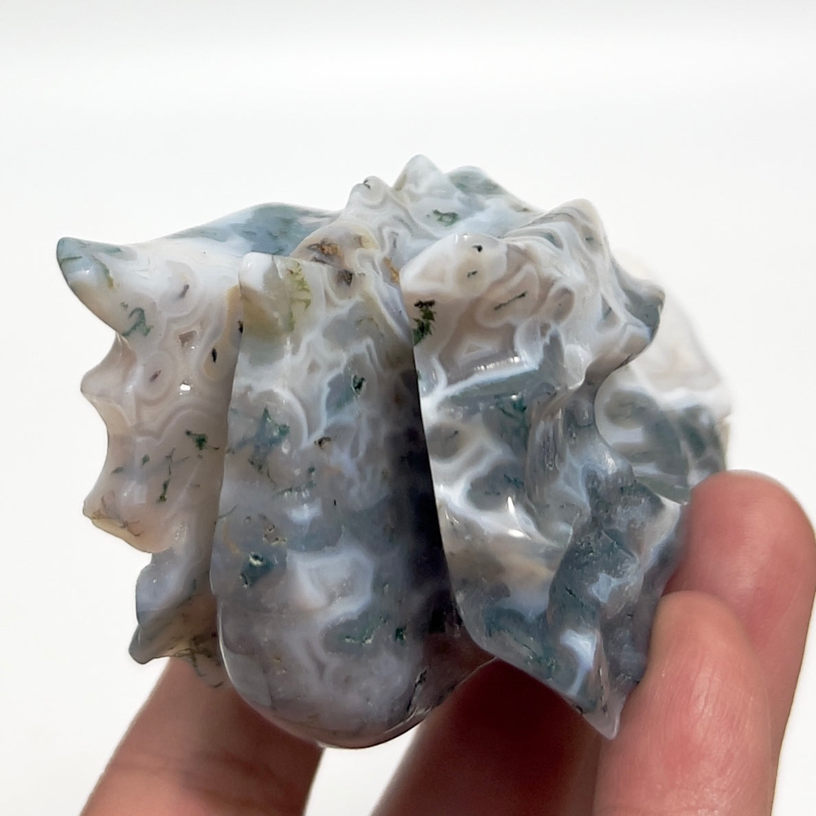 Moss Agate Dragon Healing Crystal Carving 188g