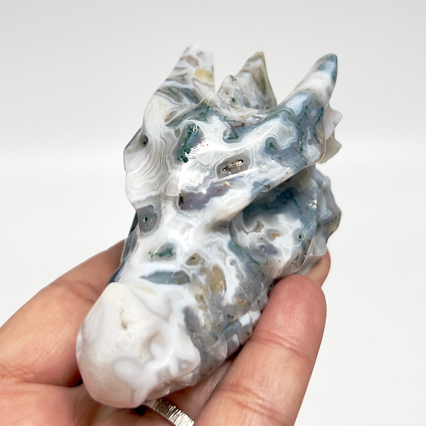 Moss Agate Dragon Healing Crystal Carving 188g