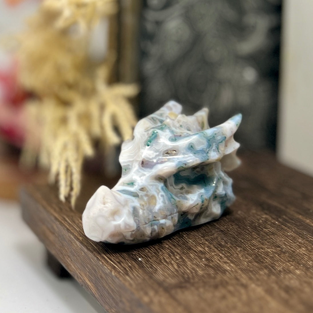 Moss Agate Dragon Healing Crystal Carving 188g