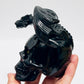 Black Obsidian Gargoyle Dragon on Skull Hollow Jaw Healing Crystal Carving 642g