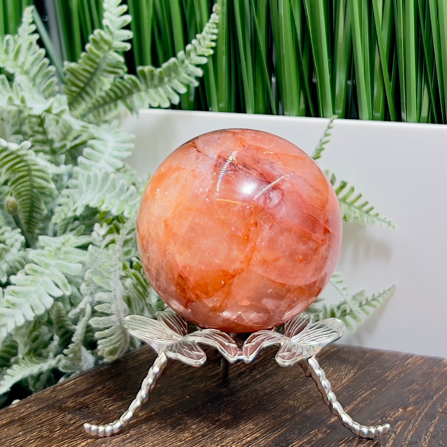 Fire Quartz Hematoid Ferruginous Sphere Healing Crystal Ball 478g 70mm