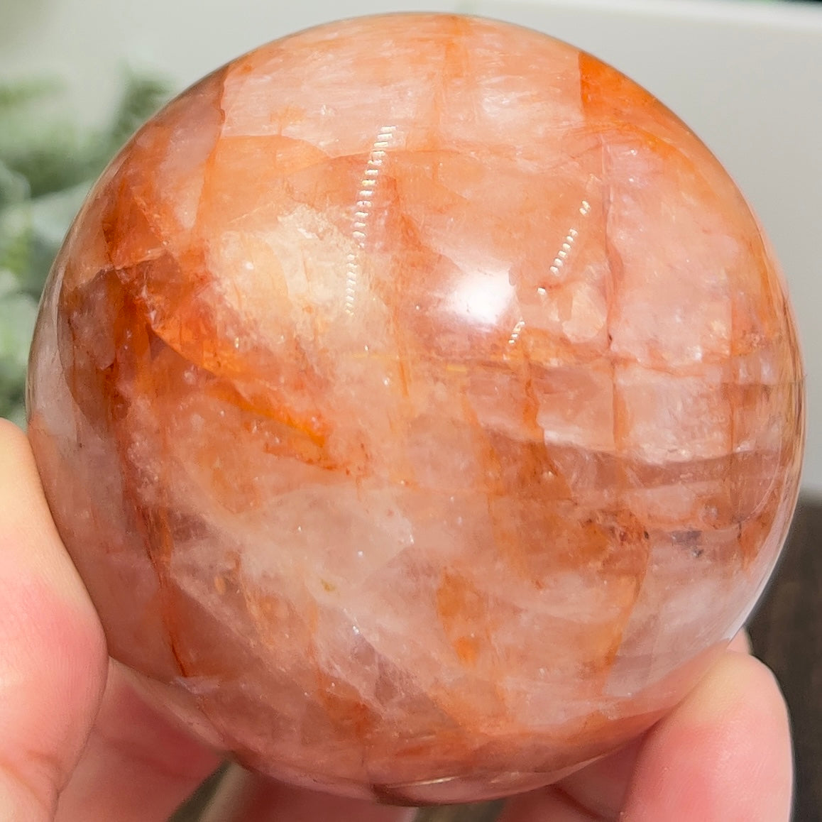 Fire Quartz Hematoid Ferruginous Sphere Healing Crystal Ball 478g 70mm