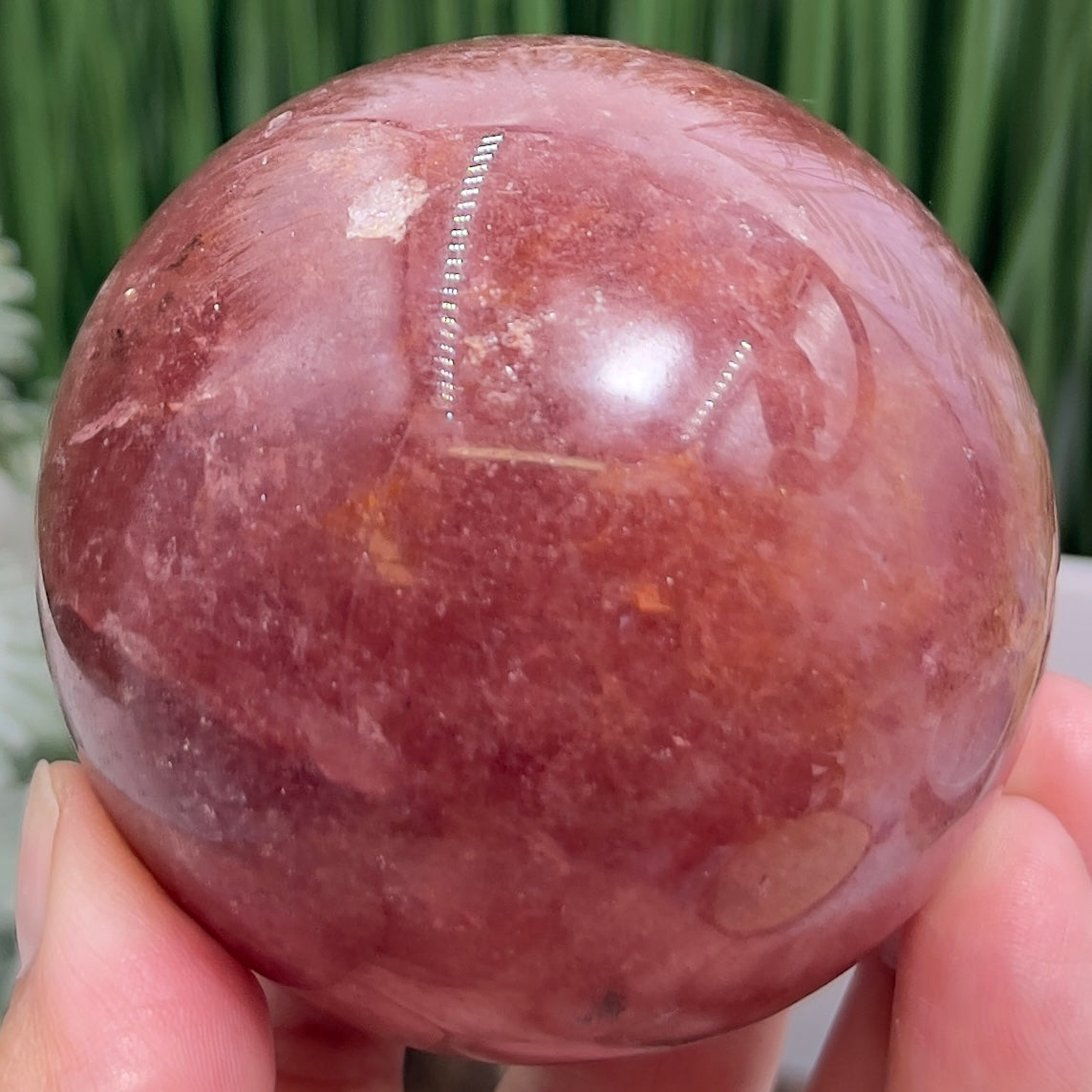 Red Strawberry Quartz Sphere Healing Crystal Ball 482g 70mm