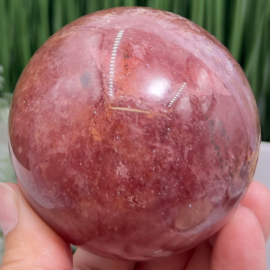 Red Strawberry Quartz Sphere Healing Crystal Ball 482g 70mm