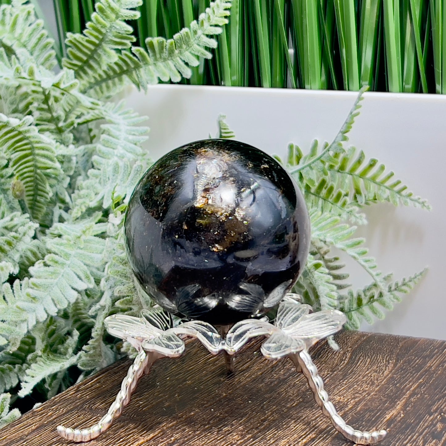 Golden Phlogopite Black Mica Sphere Healing Crystal Ball 302g 59mm