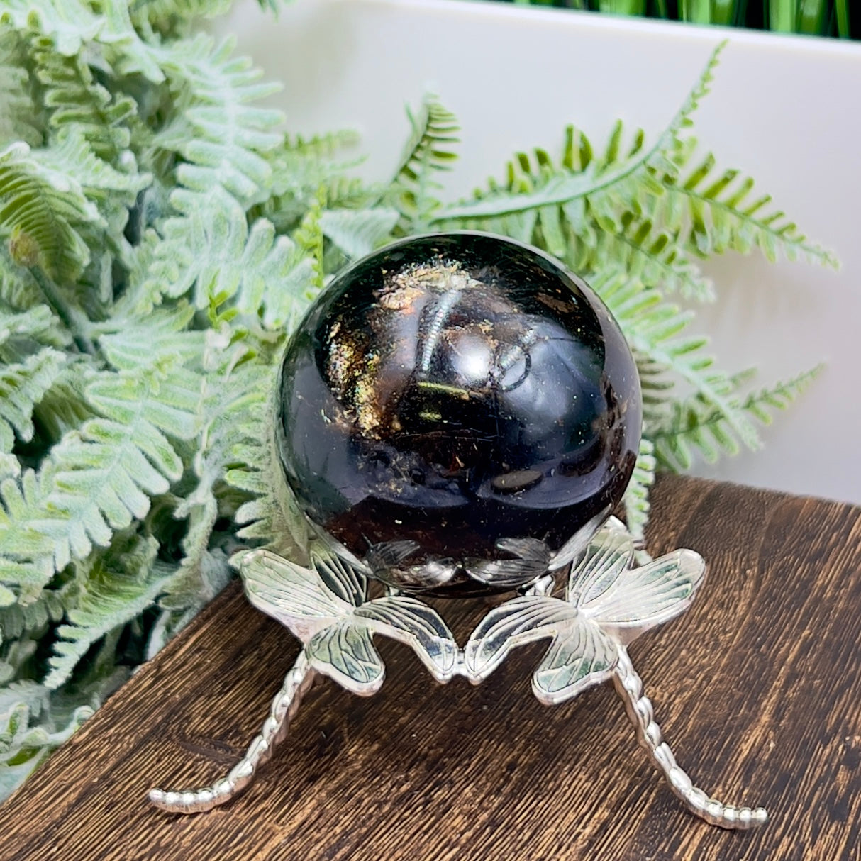 Golden Phlogopite Black Mica Sphere Healing Crystal Ball 302g 59mm