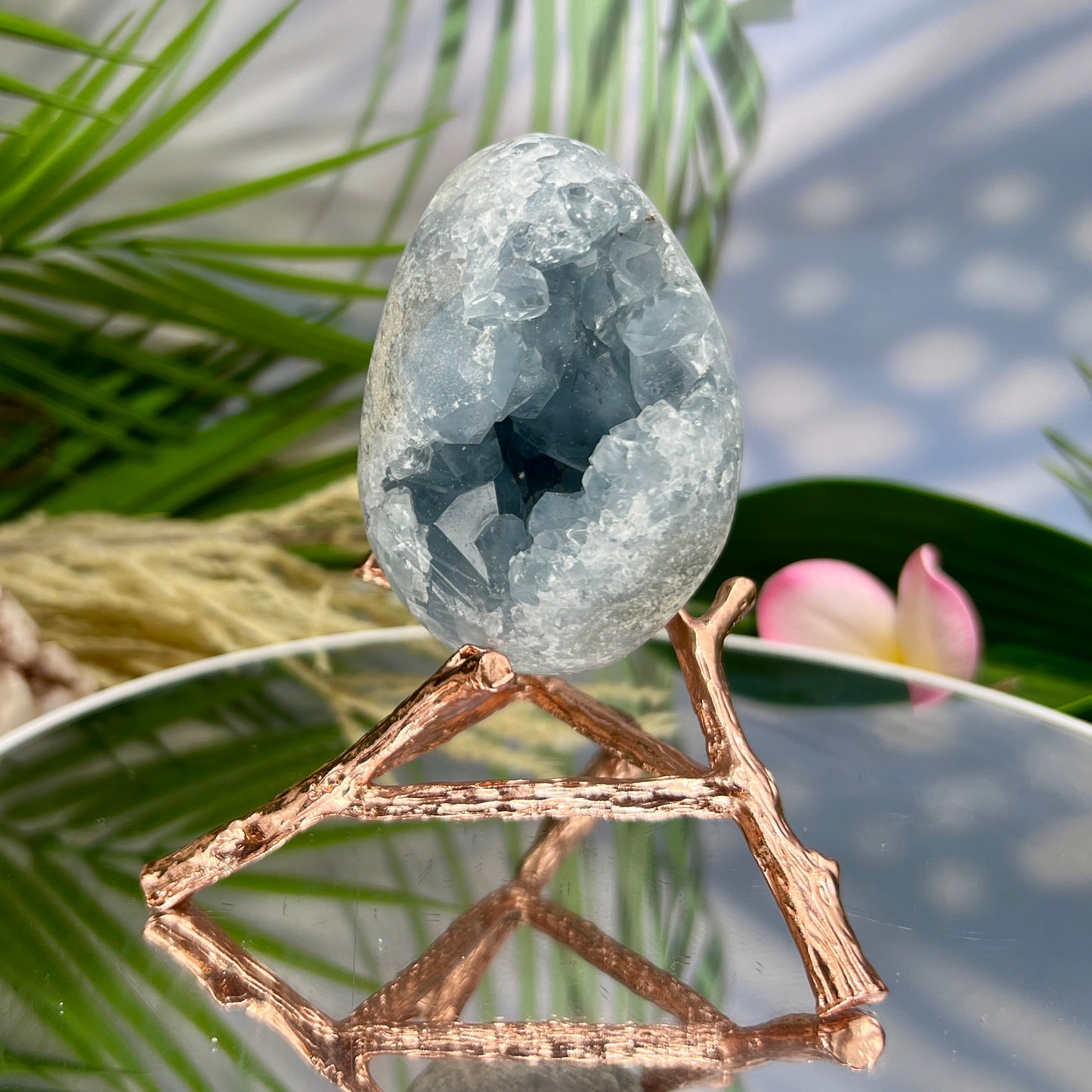 Celestite Celestine Egg with Stand Geode Cluster Crystal 401g