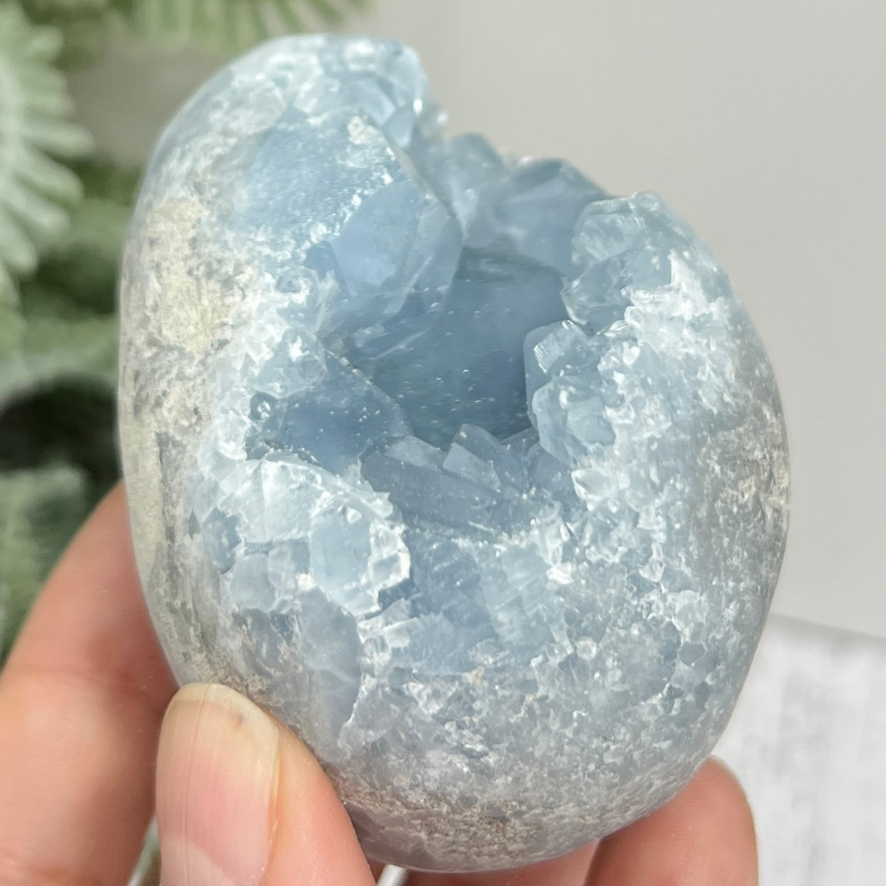 Celestite Celestine Egg with Stand Geode Cluster Crystal 401g