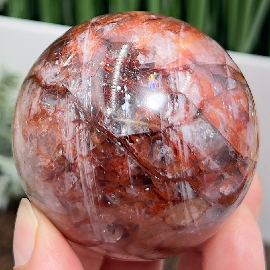 Fire Quartz Hematoid Ferruginous Sphere Healing Crystal Ball 266g 57mm