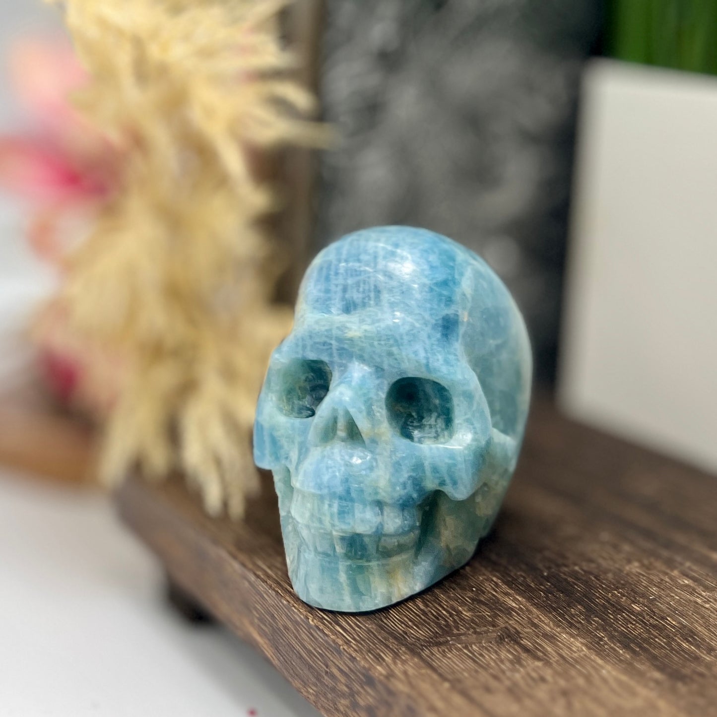 Aquamarine Skull Healing Crystal Carving 614g