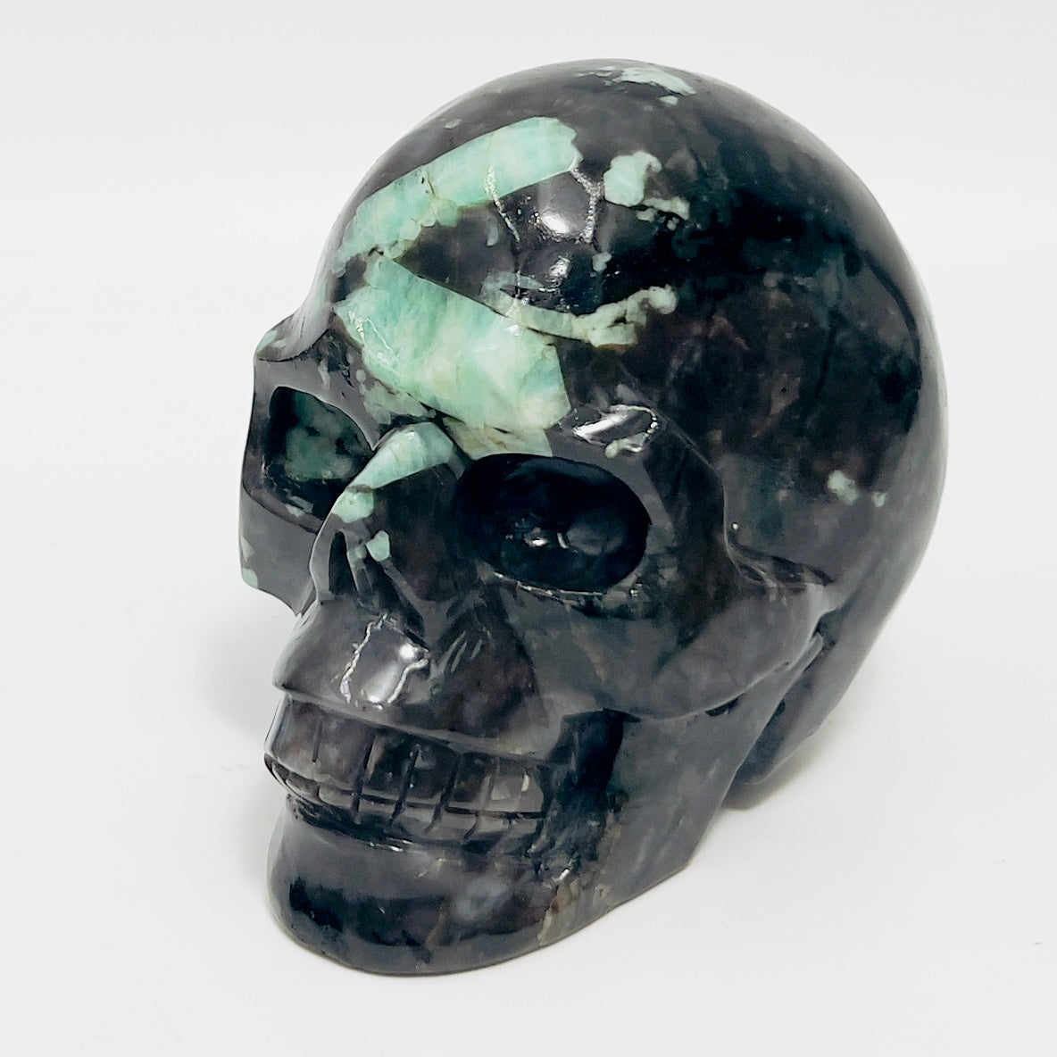 Emerald in Matrix Skull Healing Crystal Carving 1085g