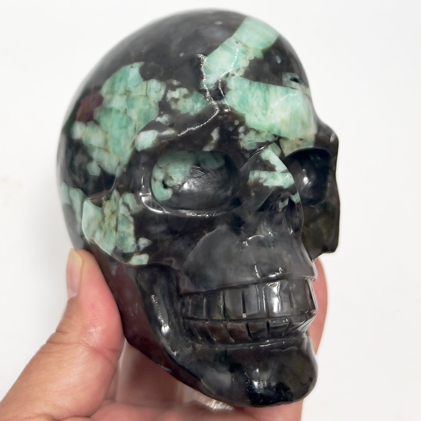 Emerald in Matrix Skull Healing Crystal Carving 1085g